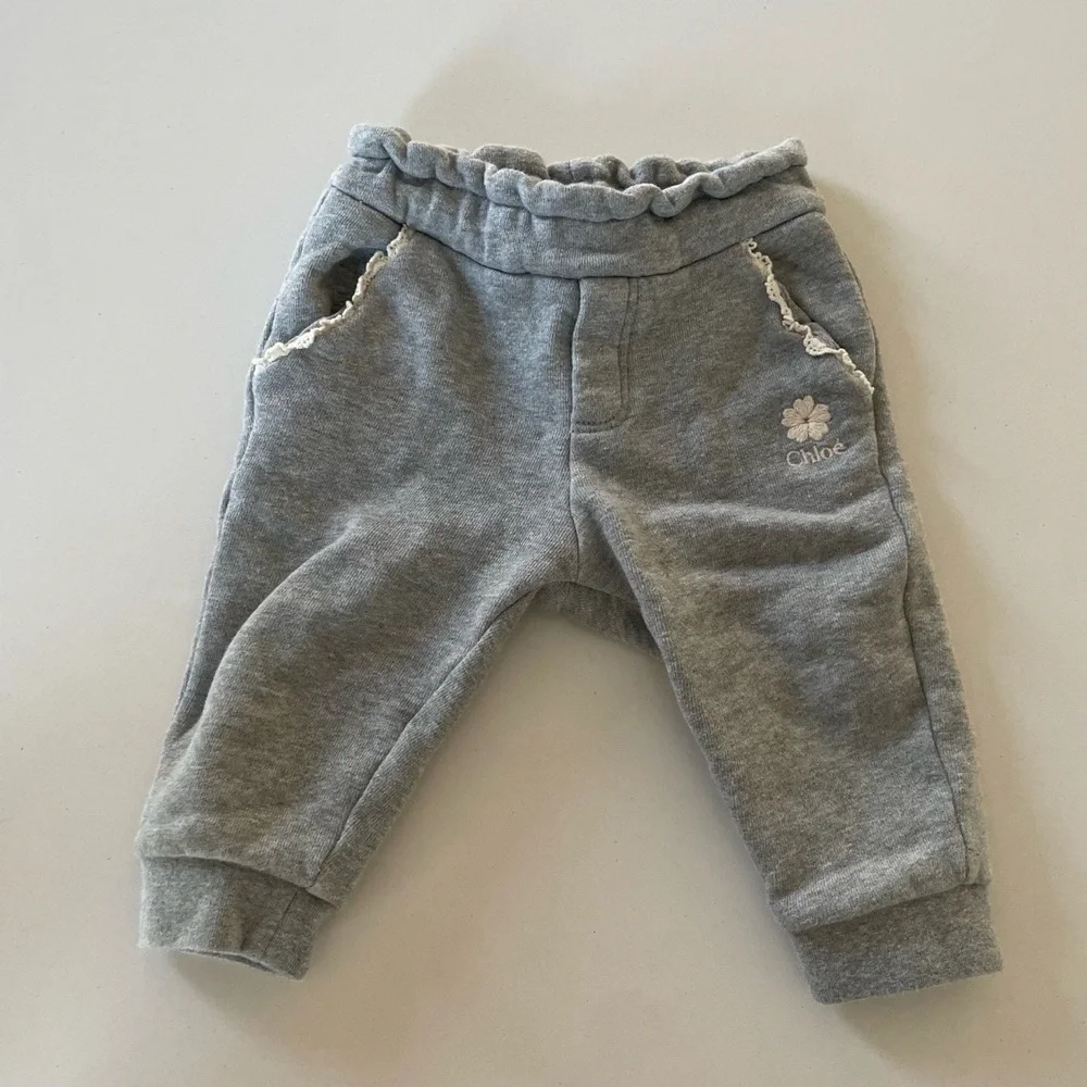 NWT Chloe Kids Melange Cotton Track Pants Lace Trim‎ Sweatpants 9M